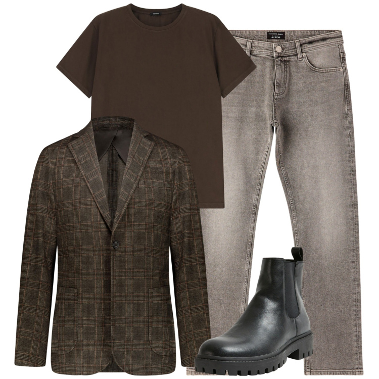 Outfit uomo - Total look #2269270. Stile Trendy per Tutti i giorni. Abbinamento con stivali e stivaletti, jeans, t-shirt, giacche.