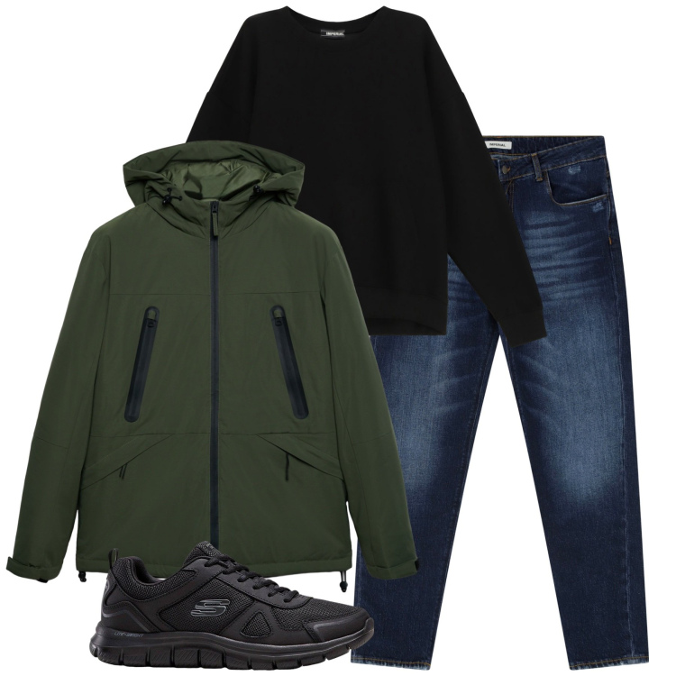 Outfit uomo - Total look #2269271. Stile Casual per Tutti i giorni. Abbinamento con sneakers, giacche, jeans dritti, felpe.
