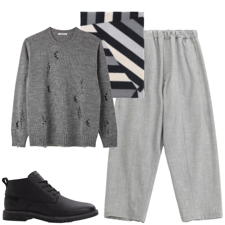 Outfit uomo - Total look #2269275. Stile Casual per Tutti i giorni. Abbinamento con stivali e stivaletti, maglieria, pantaloni, sciarpe.