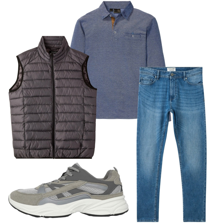 Outfit uomo - Total look #2269277. Stile Casual per Tutti i giorni. Abbinamento con polo, jeans skinny, sneakers, piumini.