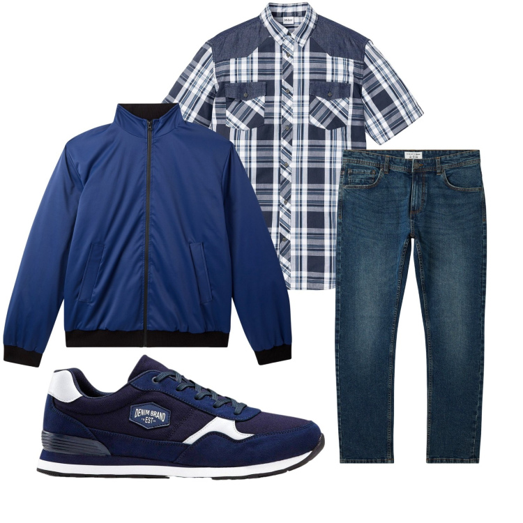 Outfit uomo - Total look #2269283. Stile Casual per Tutti i giorni. Abbinamento con camicie a manica corta, sneakers, jeans, giacche.