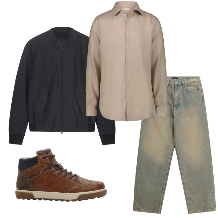Outfit uomo - Total look #2269286. Stile Casual per Tutti i giorni. Abbinamento con sneakers alte, jeans, camicie, bomber.