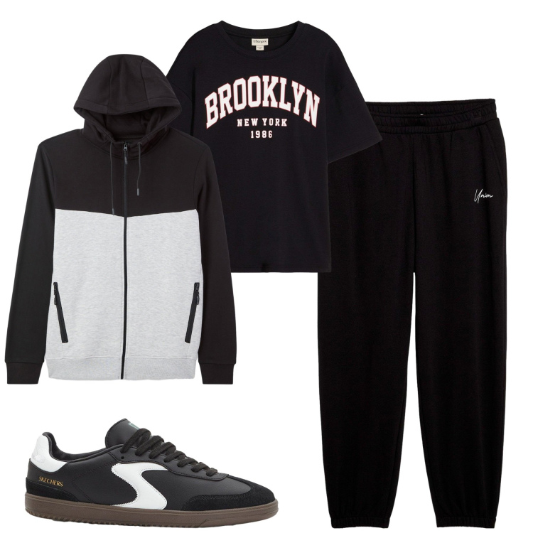 Outfit uomo - Total look #2269290. Stile Casual per Tutti i giorni. Abbinamento con t-shirt, sneakers, pantaloni sportivi, felpe sportive.
