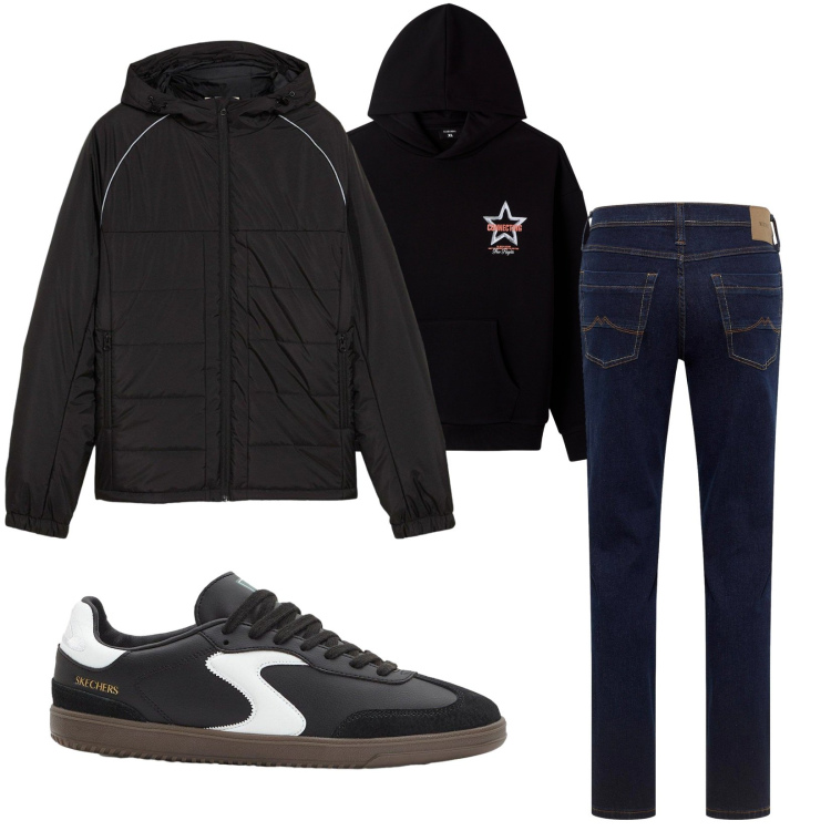 Outfit uomo - Total look #2269294. Stile Casual per Tutti i giorni. Abbinamento con sneakers, jeans dritti, giacche, felpe con cappuccio.