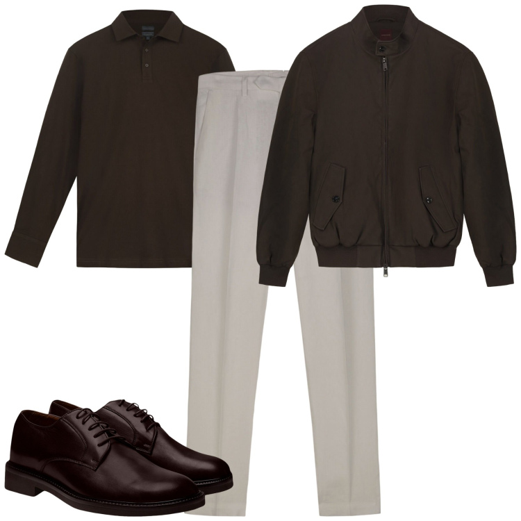 Outfit uomo - Total look #2269295. Stile Urban per Tutti i giorni. Abbinamento con scarpe stringate, pantaloni, polo, bomber.