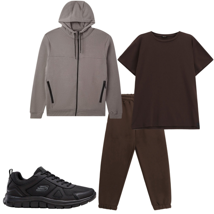 Outfit uomo - Total look #2269299. Stile Casual per Sport. Abbinamento con sneakers, felpe con cappuccio, pantaloni, t-shirt.