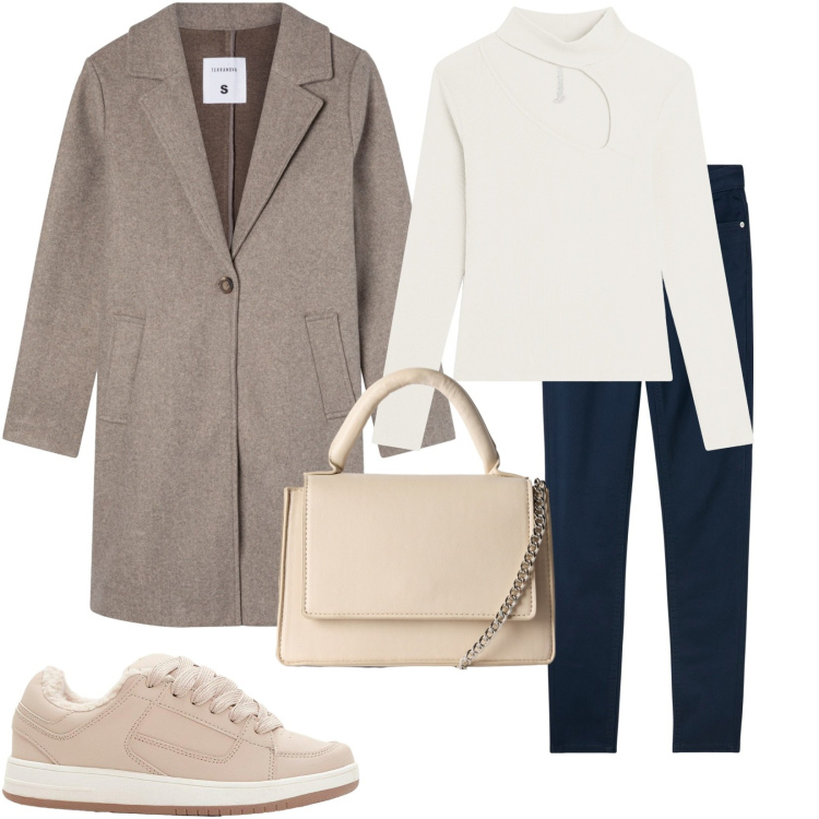 Outfit donna - Total look #2269303. Stile Casual chic per Tutti i giorni. Abbinamento con sneakers, pantaloni skinny, borse a tracolla, cappotti, maglieria.