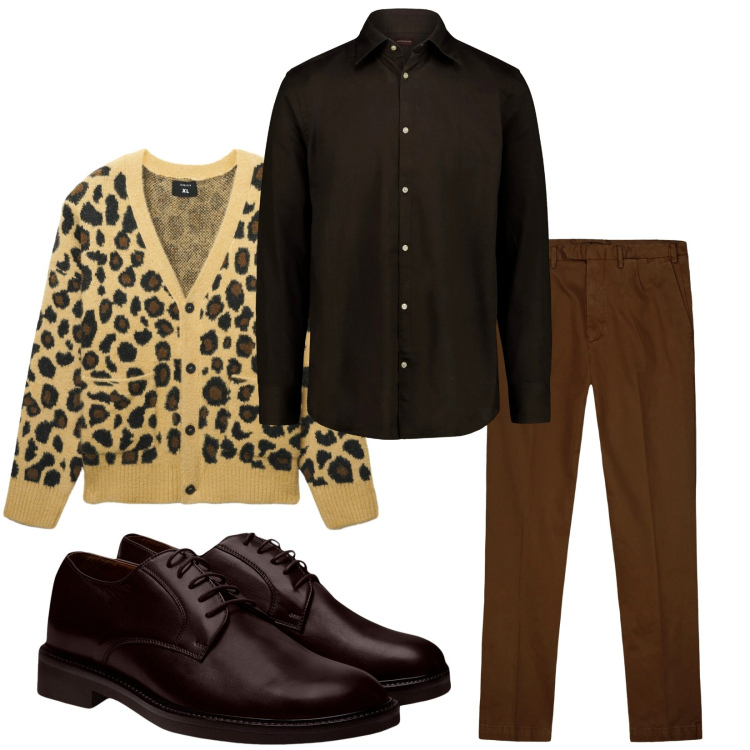 Outfit uomo - Total look #2269318. Stile Trendy per Serata speciale. Abbinamento con cardigans, scarpe stringate, pantaloni, camicie.