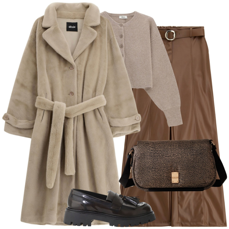 Outfit donna - A pranzo con amici. Stile Casual chic per Tutti i giorni. Abbinamento con cappotti, mocassini, cardigans, borse a tracolla, pantaloni.