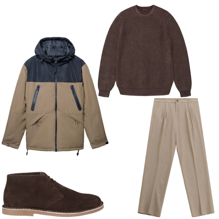 Outfit uomo - Total look #2269412. Stile Urban per Tutti i giorni. Abbinamento con maglieria, bomber, pantaloni, stivali e stivaletti.