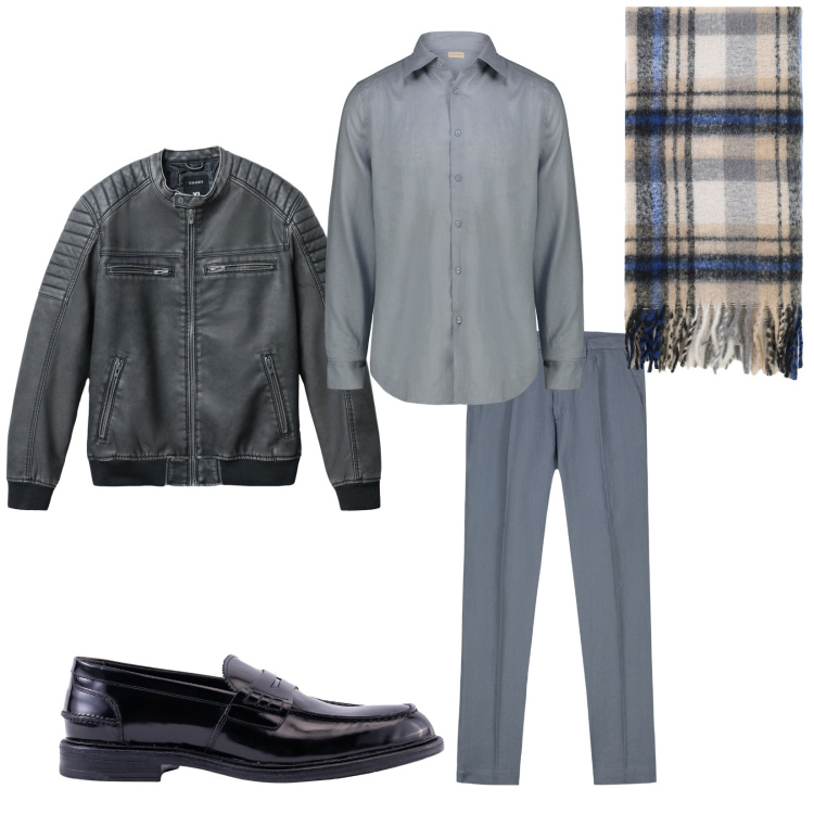 Outfit uomo - Total look #2269422. Stile Business/Elegante per Ufficio. Abbinamento con giacche, sciarpe, camicie, pantaloni, scarpe stringate.