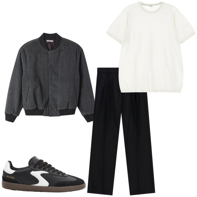 Outfit uomo - Total look #2269470. Stile Casual per Tutti i giorni. Abbinamento con sneakers, bomber, t-shirt, pantaloni.