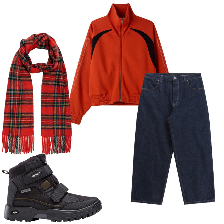 Outfit uomo - Total look #2269473. Stile Trendy per Tutti i giorni. Abbinamento con stivali e stivaletti, felpe, jeans, sciarpe.