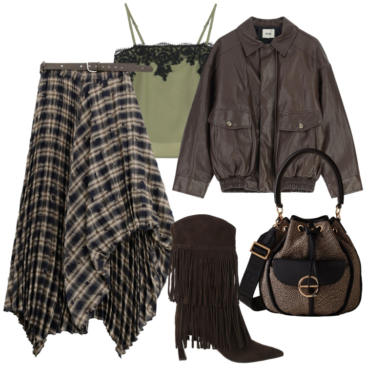 Outfit donna - Boho soul. Stile Boho per Tutti i giorni. Abbinamento con borse a secchiello, top, blazer, stivali, gonne lunghe.