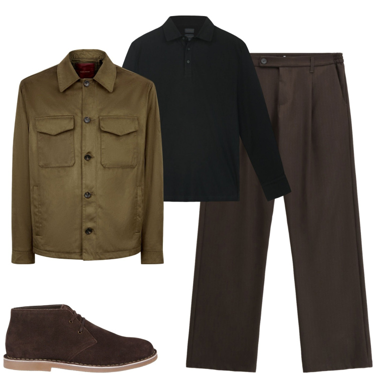 Outfit uomo - Total look #2269732. Stile Urban per Tutti i giorni. Abbinamento con pantaloni, giacche, stivali e stivaletti, polo.