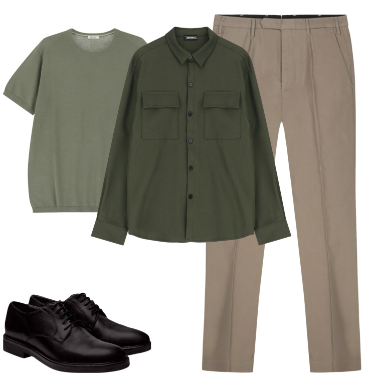 Outfit uomo - Total look #2269734. Stile Urban per Tutti i giorni. Abbinamento con t-shirt, camicie, scarpe stringate, pantaloni.