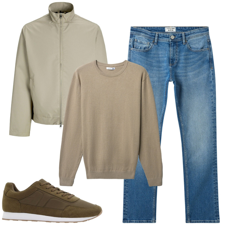 Outfit uomo - Total look #2269739. Stile Casual per Tutti i giorni. Abbinamento con giacche, sneakers, jeans, maglieria.