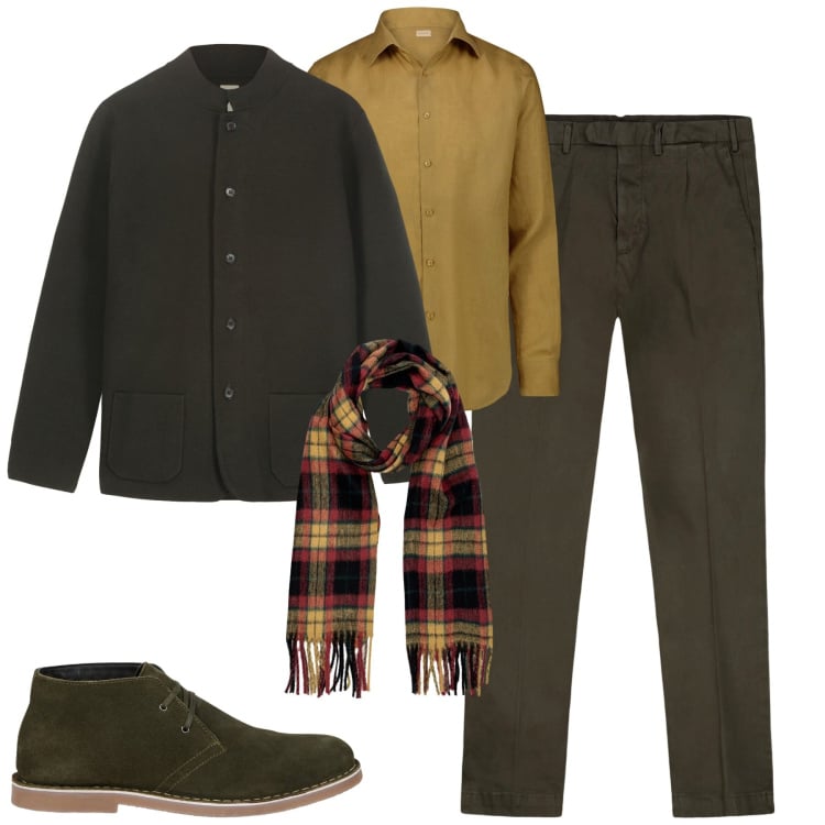 Outfit uomo - Total look #2269744. Stile Urban per Tutti i giorni. Abbinamento con camicie, giacche, pantaloni, stivali e stivaletti, sciarpe.