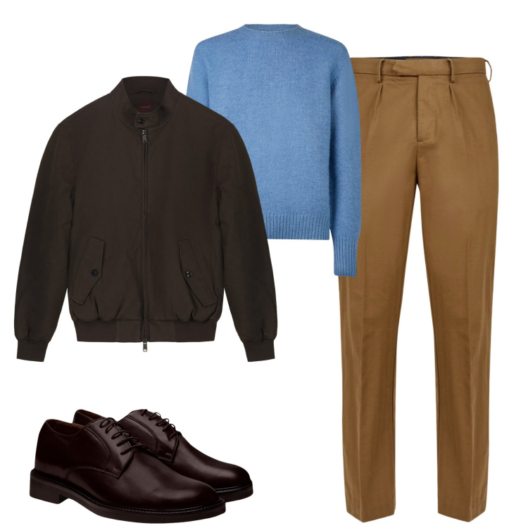 Outfit uomo - Total look #2269745. Stile Urban per Tutti i giorni. Abbinamento con pantaloni, scarpe stringate, maglieria, bomber.