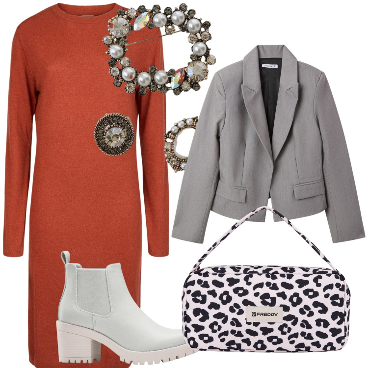 Outfit donna - Chic con stivaletti da pioggia. Stile Urban per Ufficio. Abbinamento con stivaletti chelsea, blazer, cappotti, borse a spalla, vestiti midi/longuette.
