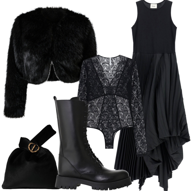 Outfit donna - Spooky halloween. Stile Sporty chic per Serata fuori. Abbinamento con blazer, body, stivali, vestiti lunghi, borse a mano.