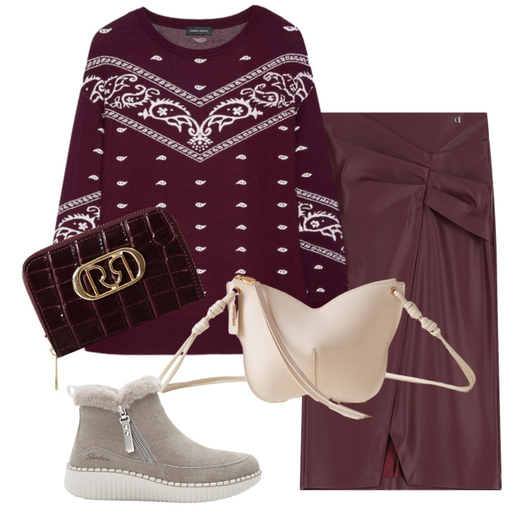 Outfit donna - Total look #2269773. Stile Casual chic per Tutti i giorni. Abbinamento con stivaletti, gonne longuette, borse a tracolla, portafogli, maglieria.