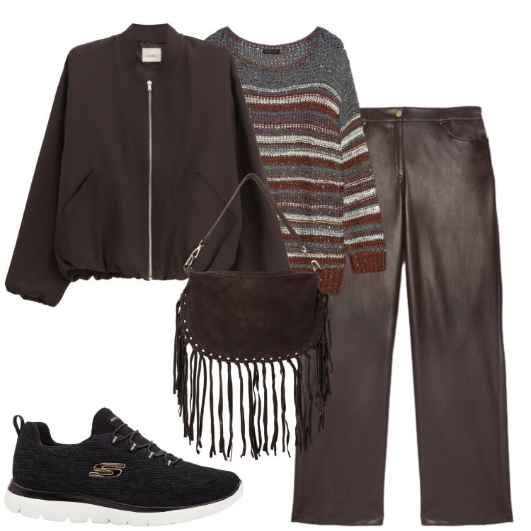 Outfit donna - Total look #2269774. Stile Casual chic per Tutti i giorni. Abbinamento con sneakers, borse a tracolla, bomber, pantaloni, maglieria.