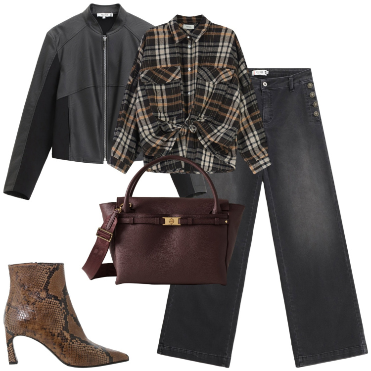 Outfit donna - Ottobre. Stile Trendy per Tutti i giorni. Abbinamento con jeans, blazer, camicie, stivaletti, borse a mano.