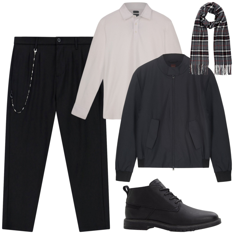 Outfit uomo - Total look #2269789. Stile Urban per Tutti i giorni. Abbinamento con stivali e stivaletti, pantaloni, polo, sciarpe, bomber.