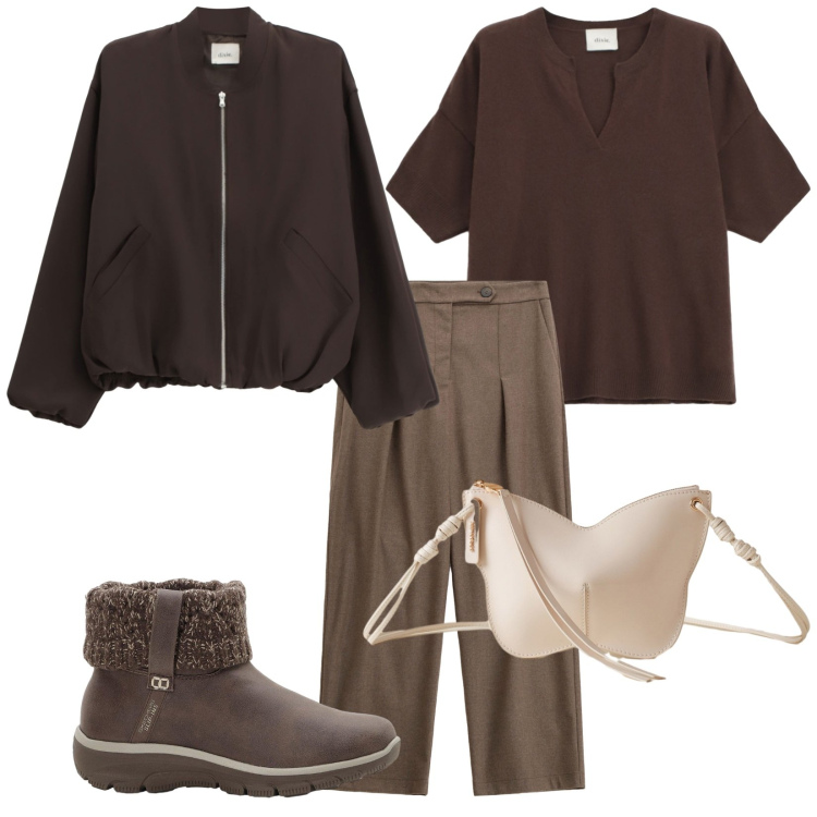 Outfit donna - Total look #2269795. Stile Casual per Tutti i giorni. Abbinamento con stivaletti, pantaloni, bomber, maglieria, borse a tracolla.