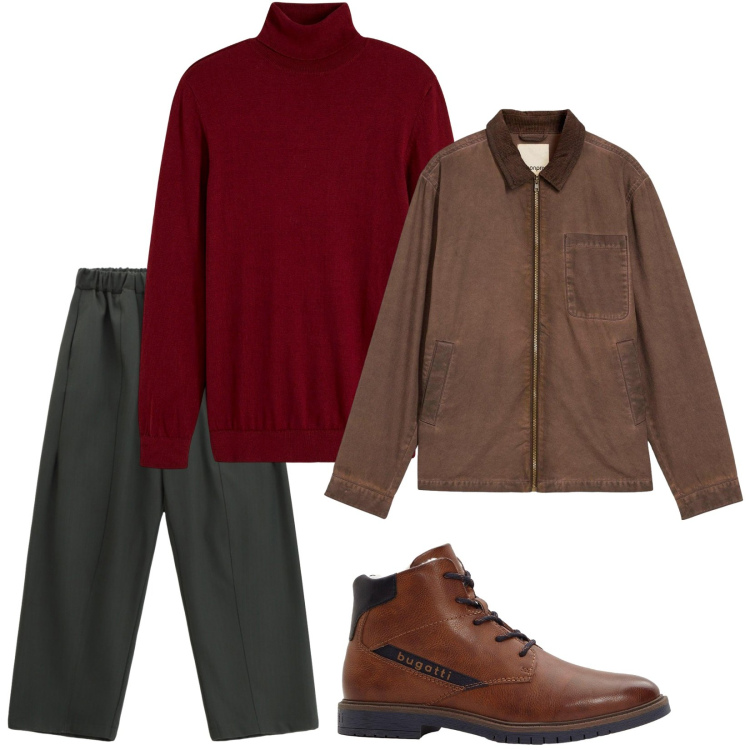 Outfit uomo - Toni autunnali. Stile Casual per Tutti i giorni. Abbinamento con maglieria, giacche, stivali e stivaletti, pantaloni.