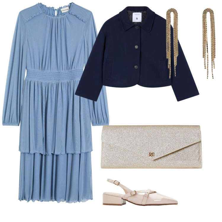 Outfit donna - Cerimonia fine ottobre. per Cerimonia. Abbinamento con vestiti, décolleté, orecchini, blazer, pochette.