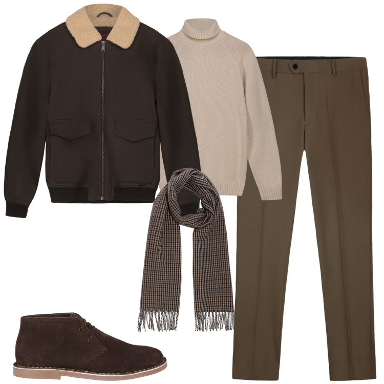 Outfit uomo - Primi freddi. Stile Urban per Tutti i giorni. Abbinamento con pantaloni, bomber, stivali e stivaletti, pullovers, sciarpe.