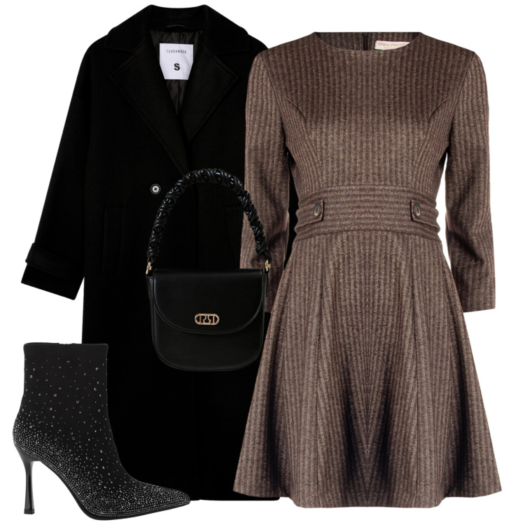 Outfit donna - Elegante per l\'occasione. Stile Chic per Tutti i giorni. Abbinamento con cappotti, vestiti corti, borse a mano, stivaletti.