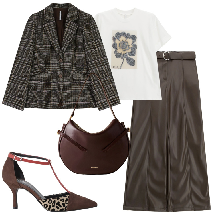 Outfit donna - Total look #2269834. Stile Trendy per Tutti i giorni. Abbinamento con pantaloni, t-shirt, blazer, décolleté, borse a spalla.