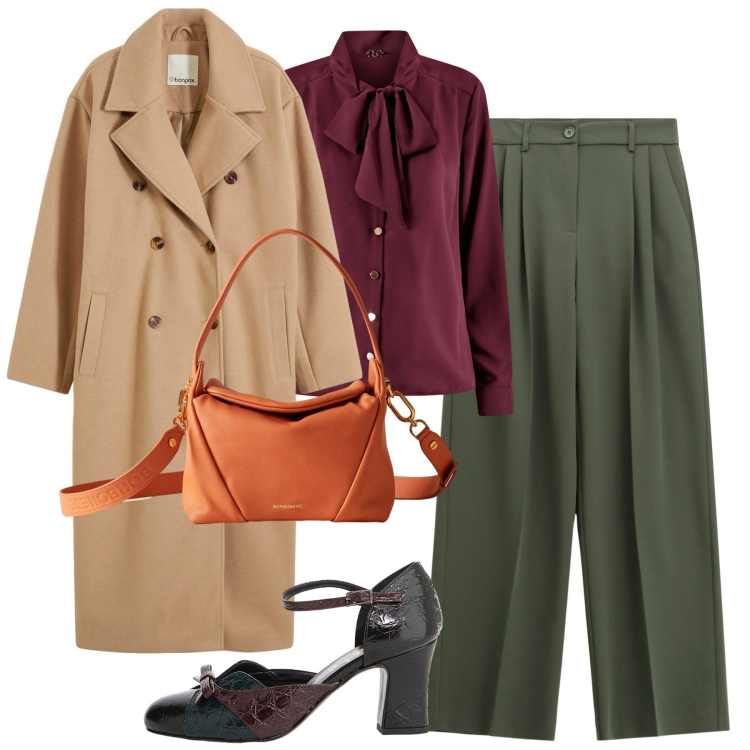 Outfit donna - Total look #2269838. Stile Urban per Tutti i giorni. Abbinamento con cappotti, décolleté, borse a spalla, bluse, pantaloni a palazzo.