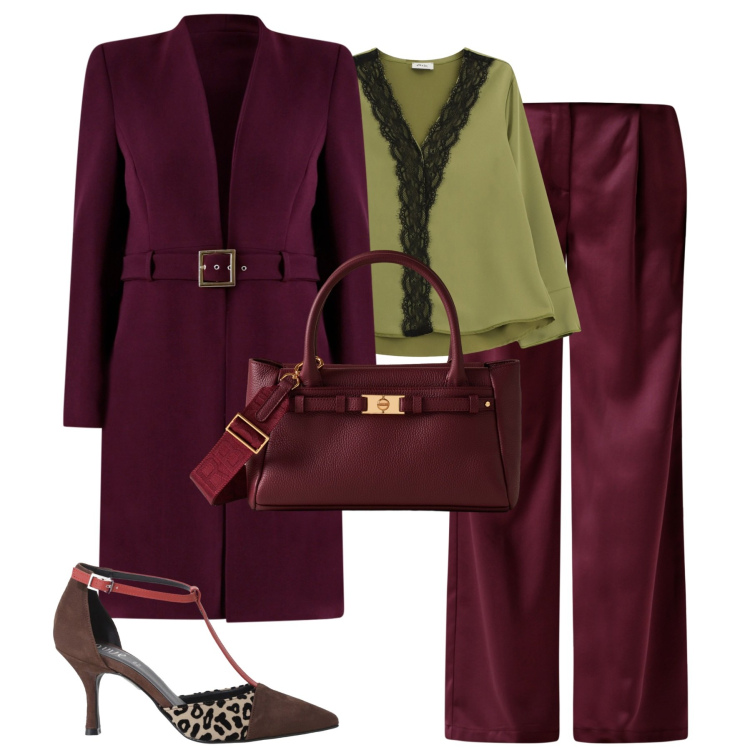 Outfit donna - Party time. Stile Trendy per Cerimonia. Abbinamento con bluse, décolleté, borse a mano, pantaloni a palazzo, trench.