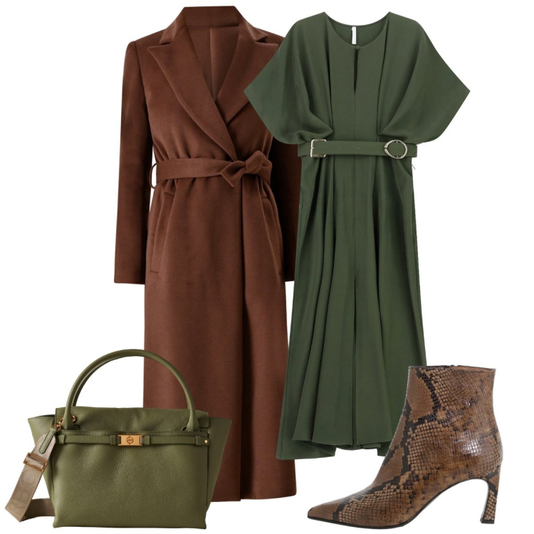 Outfit donna - Serata fuori. Stile Basic per Serata fuori. Abbinamento con cappotti, vestiti lunghi, stivaletti, borse a mano.