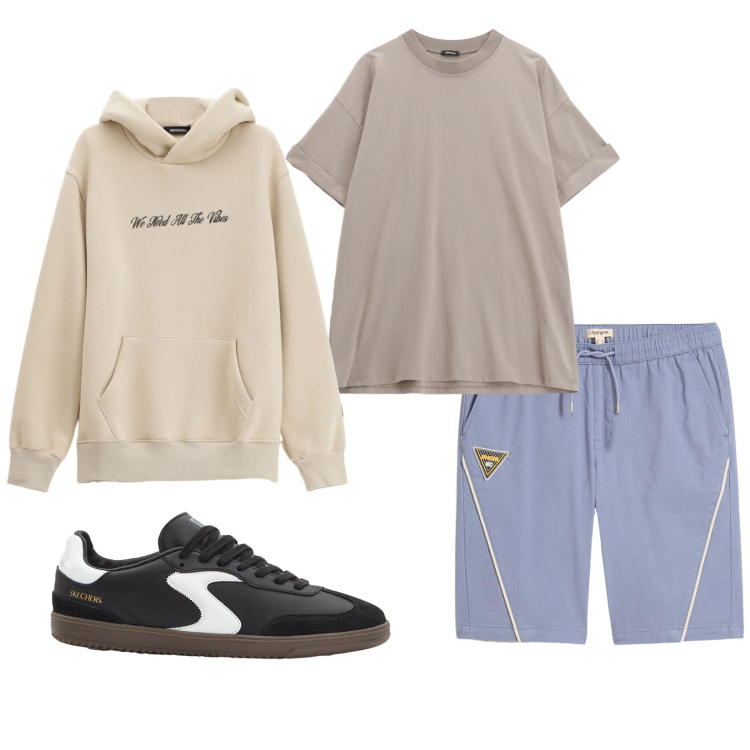 Outfit uomo - Total look #2269870. Stile Casual per Sport. Abbinamento con bermuda, sneakers, felpe con cappuccio, t-shirt.