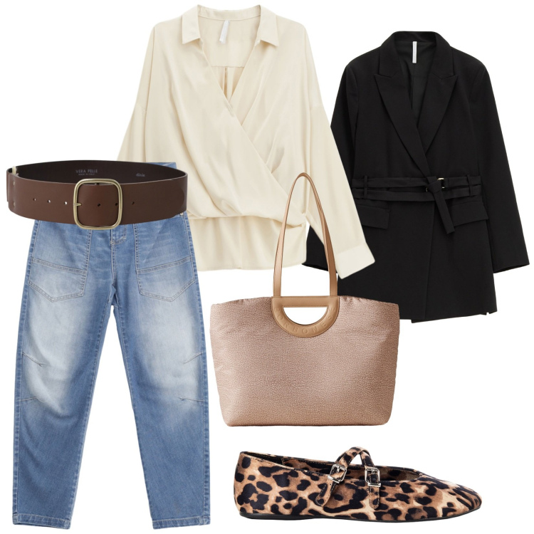 Outfit donna - Per tutto il giorno. per Tutti i giorni. Abbinamento con jeans, cinture, shopping bag, ballerine, camicie, blazer.