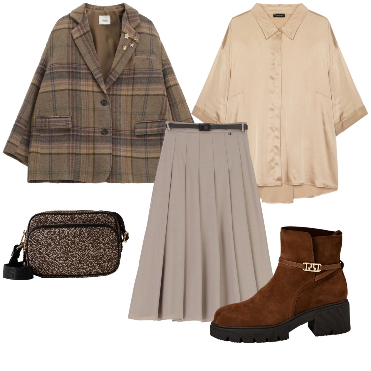 Outfit donna - Giacca e gonna. per Scuola/Università. Abbinamento con blazer, gonne longuette, borse a tracolla, stivaletti, camicie.