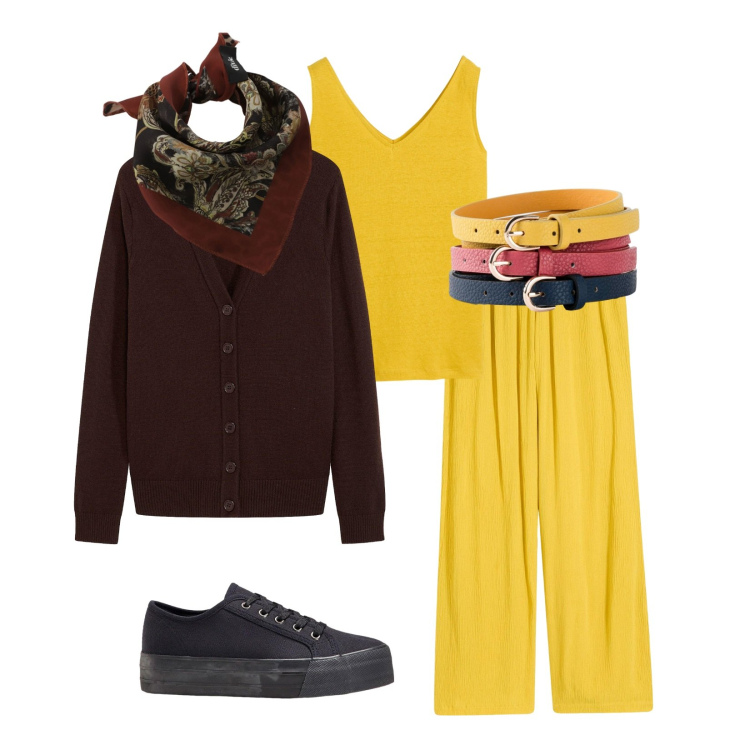 Outfit donna - Total look #2269875. Stile Casual per Tutti i giorni. Abbinamento con sneakers, cinture, pantaloni, canottiere, cardigans, foulard.