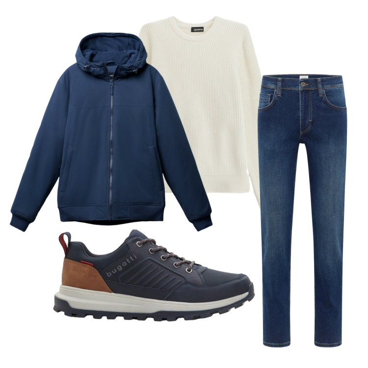 Outfit uomo - Total look #2269877. Stile Casual per Tutti i giorni. Abbinamento con jeans dritti, sneakers, giacche, maglieria.