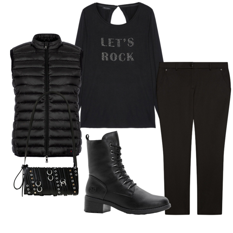 Outfit donna - Total look #2269883. Stile Urban per Tutti i giorni. Abbinamento con stivaletti, piumini, borse a spalla, pantaloni, t-shirt.