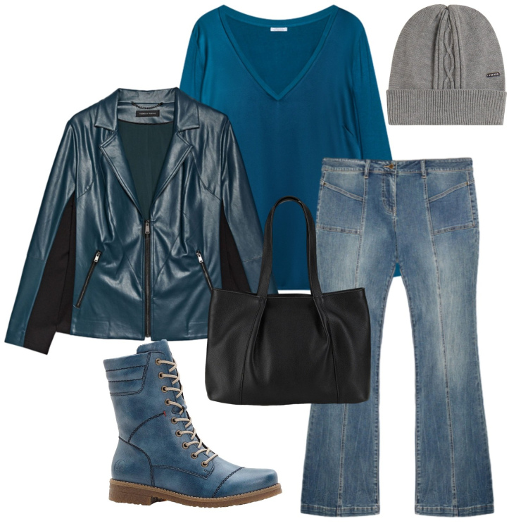 Outfit donna - Total look #2269884. Stile Chic per Tutti i giorni. Abbinamento con stivaletti, shopping bag, berretti, giacche, jeans, bluse.