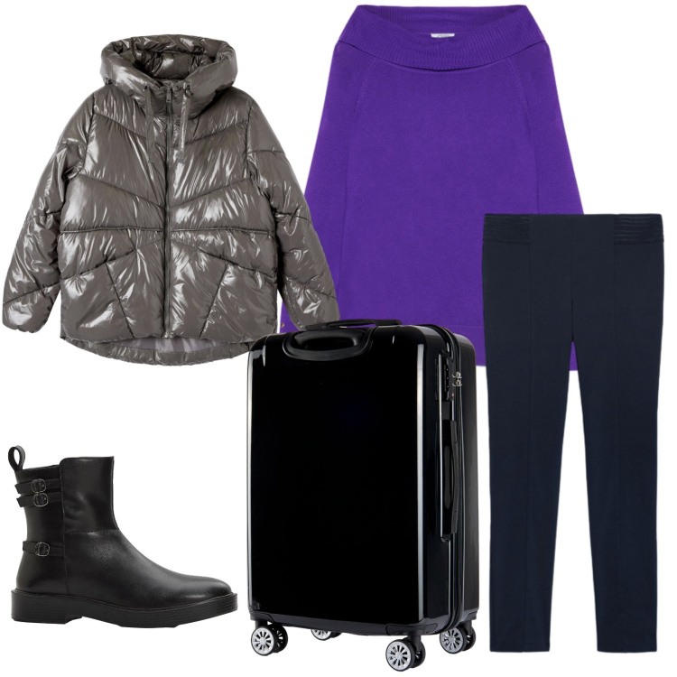 Outfit donna - Total look #2269890. Stile Casual per Tutti i giorni. Abbinamento con stivaletti, bomber, valigie, maglieria, jeggings.