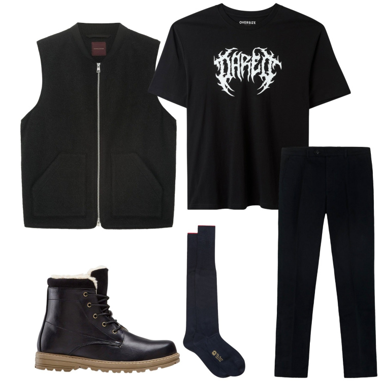 Outfit uomo - Total look #2269893. Stile Urban per Tutti i giorni. Abbinamento con stivali e stivaletti, t-shirt, calzini, pantaloni, giacche.