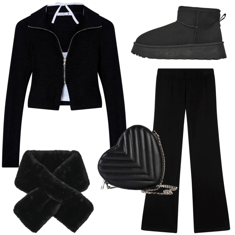 Outfit donna - Halloween party con le amiche. Stile Minimal per Tutti i giorni. Abbinamento con borse a tracolla, sciarpe, stivaletti, felpe, leggings.