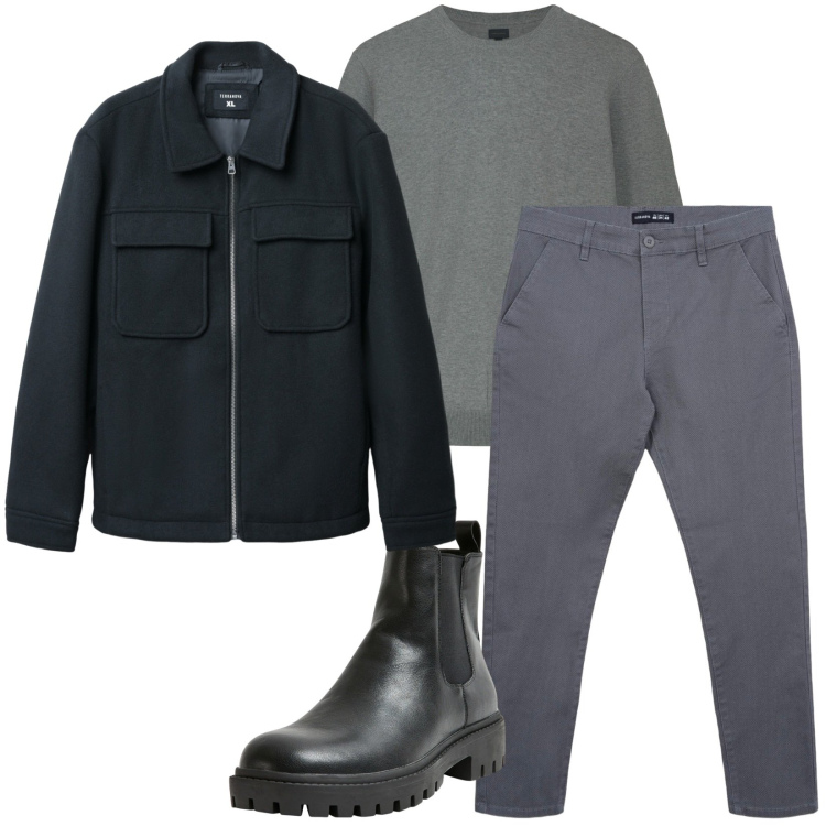 Outfit uomo - Total look #2269900. Stile Casual per Tutti i giorni. Abbinamento con stivali e stivaletti, pantaloni chino, cappotti, maglieria.
