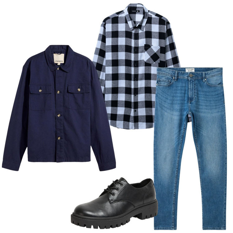 Outfit uomo - Total look #2269902. Stile Casual per Tutti i giorni. Abbinamento con giacche, jeans skinny, scarpe stringate, camicie.